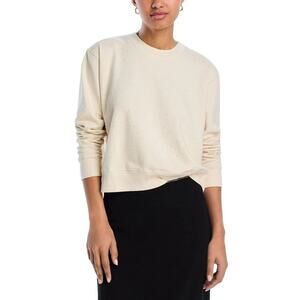 AQUA Women Ivory Cotton Stretch Sophia Crystal Embellished Sweatshirt Size M